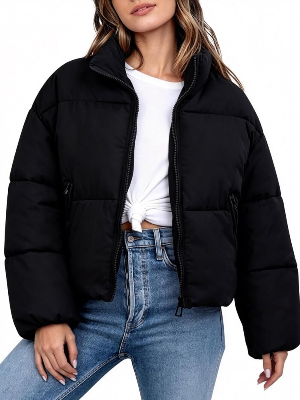 Cozy Women's Winter Puffer Coat - Warm Quilted Zip Jacket for Cold Weather
